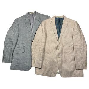 Slim Fit Blazer 46L Linen Men's Joseph Abboud JOE‎ Sport Coat Blue Gray Beige